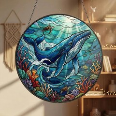 Whale Ocean Acrylic Suncatcher Coastal Window Hanging Decor