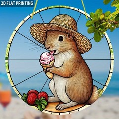 Ice Cream Squirrel Acrylic Suncatcher Wall Decor Summery Cute Window Accent Gift