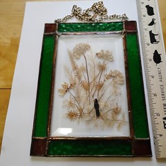 Vintage Pressed Flowers & Butterfly Suncatcher Beveled Colored Glass Wall Hanger