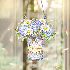 Holographic Floral Mason Jar Suncatcher Acrylic Window Decor