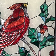 Joan Baker 2000 “Cardinal” Art Panel 10″ × 4.75″ Stained Glass Suncatcher Framed