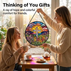 “Flower Cross Faux Stained Glass Sun Catcher – Unique Home Decor Gift”