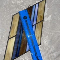 Stained Glass Stripes Brown Blue SunCatcher For Windows Earth tones