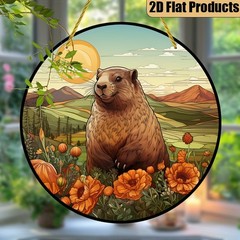 Adorable Groundhog Acrylic Suncatcher Cozy Home Decoration Window Plaque Gift