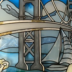 Amia- 1990’s Handpainted Golden Gate Bridge Stained Glass Style Suncatcher