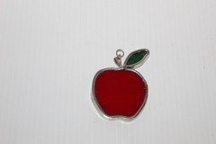 Vintage Red Apple with Green Leaf Stained Glass Sun Catcher Suncatcher Decor