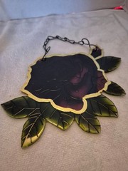 Eternal Bloom Stained Glass Red Rose Suncatcher Handmade 8″ on Chain