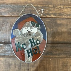 Vintage Christmas Santa Claus 7″ Hanging Oval Stained Glass Sun Catcher Decor