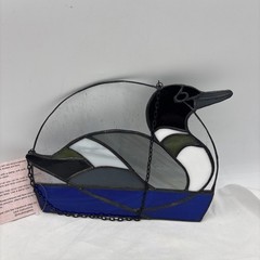 Stained Glass Window Panel Suncatcher Swimming Duck Multicolored Hanging Chain