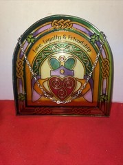 ART suncatcher “Love,Loyalty & Friendship” Hands Holding A Heart- 6.25 X6.25”