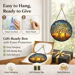 Celtic Tree of Life Suncatcher Window Hanging, 7.8″ Stained Glass Decor, Symb…