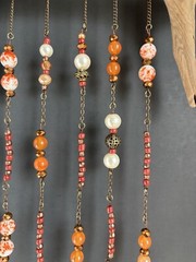 Driftwood Orange Beaded Pearl Bronze Chain Sun Catcher Home Decor Wind Chime