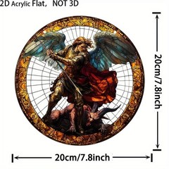 Saint Michael Archangel Round Acrylic Suncatcher Window Hanging Religious Decor