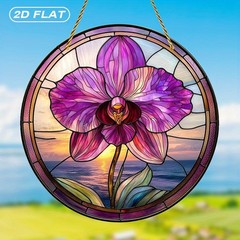 Purple Orchid Flower Ocean Sunset Seascape Acrylic Suncatcher Window Decoration