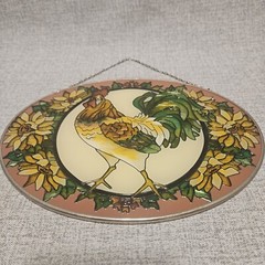 Vintage Rooster Plastic Sun Catcher 9” Cottage Core Earthtones