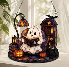Cute Ghost Stained Glass Acrylic Suncatcher Halloween Window Hanging Decor Gift