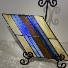 Stained Glass Stripes Brown Blue SunCatcher For Windows Earth tones