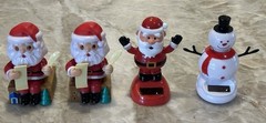 4 Solar Dancing Christmas Toys Santa, Checking It Twice List, And Snowman