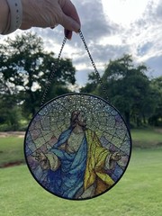 Circular Jesus Christ Stained Glass Suncatcher Religious Catholic Christian