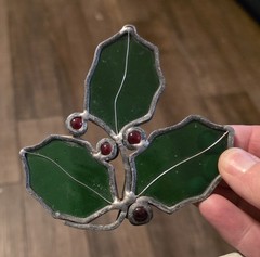 Christmas Stained Glass Holly Berry Ornament Sun Catcher Vintage 4″ x 4″