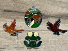 Vintage Sun Catchers Stained Glass Acrylic and Metal Frog Birds Lot Of 4