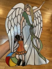 Beautiful Stained Glass GuardAngel Iridescent Wings. Hand Made Art Stained Glass