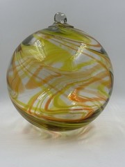 Witch Ball Glass Spirit Orb Hanging Sun Catcher Orange Yellow 8”Hand Blown A6