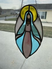 Real Stain Glass Sun Catcher Virgin Mary 10.5” Length