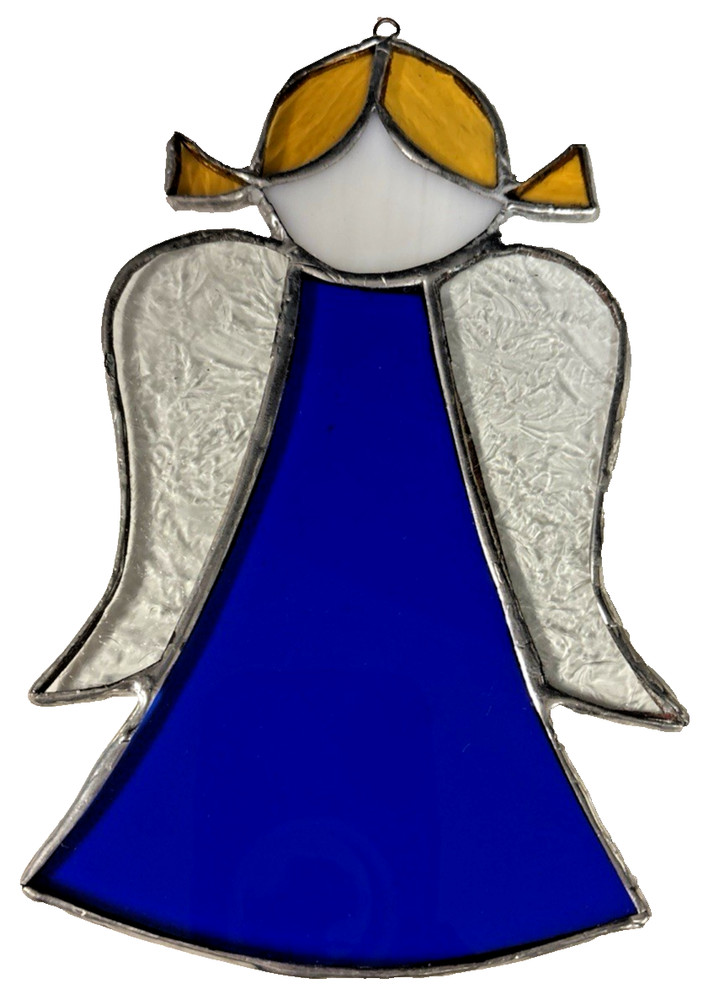 New Stained Glass Christmas Angel Window Art Suncatcher Textured Wings Pigtails