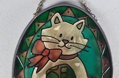 Vintage Cat Suncatcher Stained Glass Kitten Christmas Bulb 4.5 x 3.5 inches