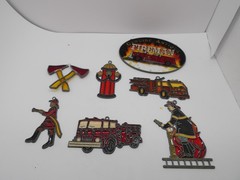 Vintage Set 7 Firemen Fire Department Stained Glass Window Ornaments