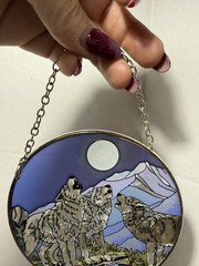 Amia Handpainted Glass Wolf Suncatcher, 6-1/2-Inch
