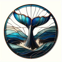 Whale Tail Ocean Wave Round Acrylic Suncatcher Nautical Window Hanging Ornament