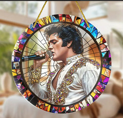 The King Elvis Presley Suncatcher-2D-Stained Glass Look-Acrylic-8in-Great Gift