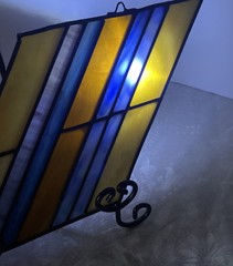 Stained Glass Stripes Brown Blue SunCatcher For Windows Earth tones
