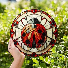 Red Ladybug Stained Glass Suncatcher Window Hanging Decor Lucky Insect Art