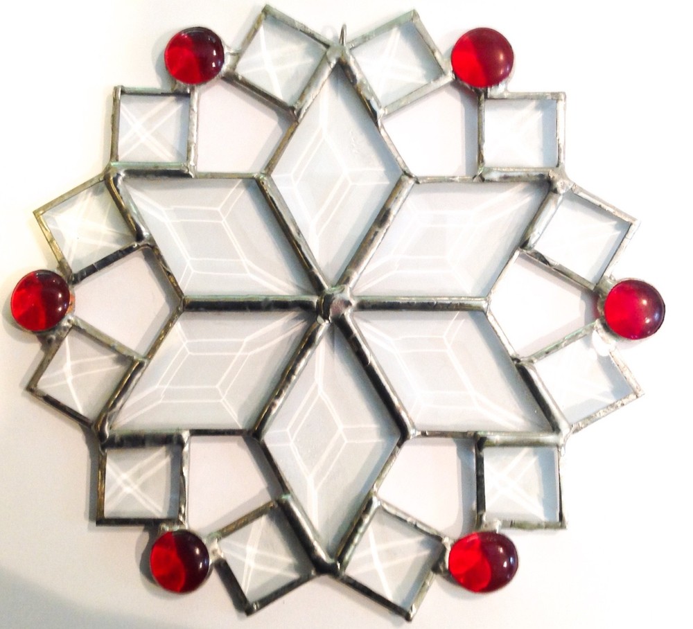 7″ Stained Glass Red Beveled Snowflake Suncatcher – Made in the USA CCI