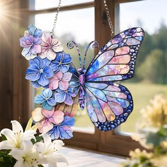 Butterfly Hydrangea Flower Suncatcher Acrylic Window Art