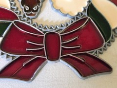 Vintage Stained Glass Santa And Reindeer Window Ornament Hanging Suncatcher LG