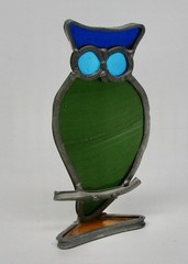 Stained glass owl figurine figure vintage leaded sun catcher standing bird 4.5″