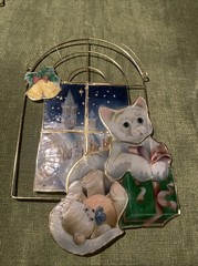 Capiz Shell Sun Catcher/ Ornament Winter Scene Goldwire Hanging Decor Cats