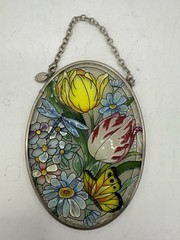 Amia Denver Stained Glass Daffodil Butterfly Flower Handpainted Sun Catcher