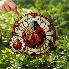 Red Ladybug Stained Glass Suncatcher Window Hanging Decor Lucky Insect Art