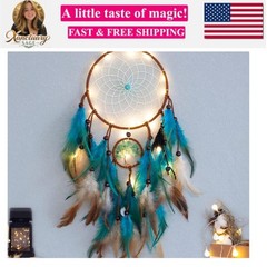Dream Catcher Blue Tree of Life with Feathers, Mobile LED Fairy Lights Handma…