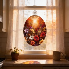 Handcrafted Autumn Floral Glass Suncatcher, Window Decoration