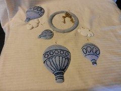 Hand Made Cast Plaster Hot Air Balloons With Clouds Hanging Mobile