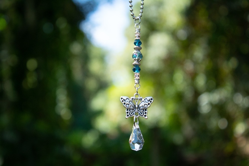 Butterfly Car Charm, Aqua Car Charm, Mirror Hanger, Car Accessories