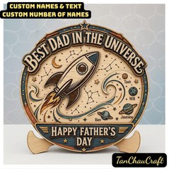 Personalized Space Dad Wooden Sign with Rope