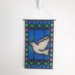 Beaded Dove Suncatcher, Wall Hanging, Handcrafted, Peace, Dove Olive Branch, EUC