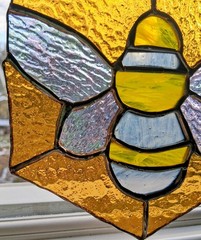 Handmade Stained Glass Amber Colored Bee Suncatcher